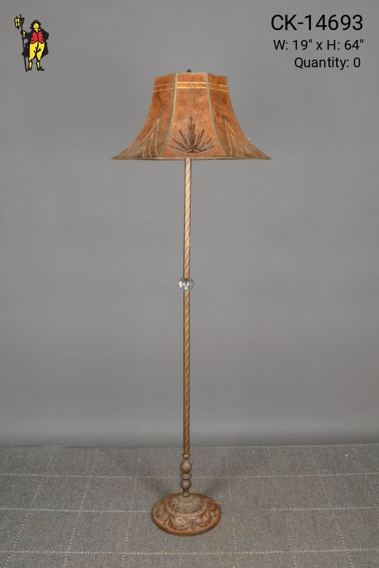 Antique Brass Pole Lamp w/Crystal Rock & Mica Shade