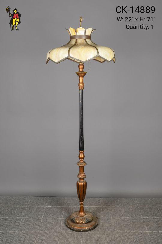 Painted Art Glass Shaded Floor Lamp (One Shade Panel Repaired)