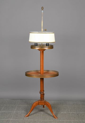 Wooden Two Light Floor Lamp w/Table