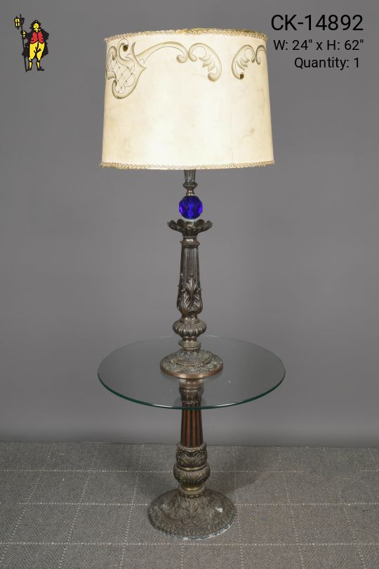 Bronze Art Deco Floor Lamp w/Clear Glass Table
