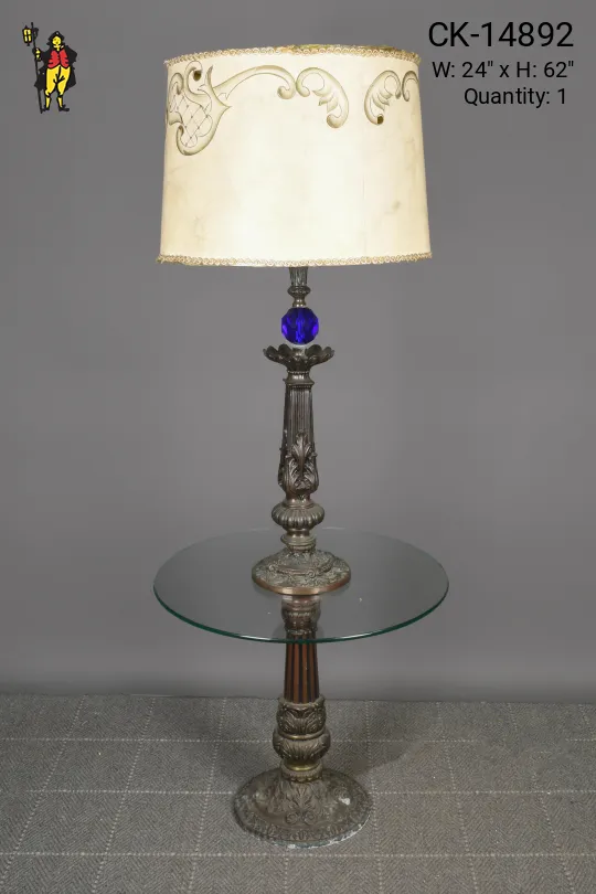 Bronze Art Deco Floor Lamp w/Clear Glass Table