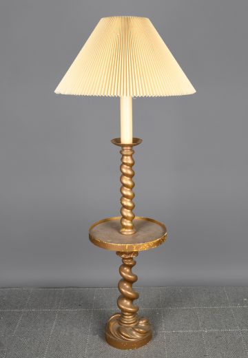 Wooden Spindle Floor Lamp w/Round Table