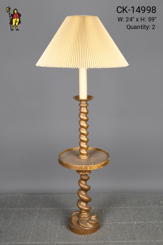 Wooden Spindle Floor Lamp w/Round Table