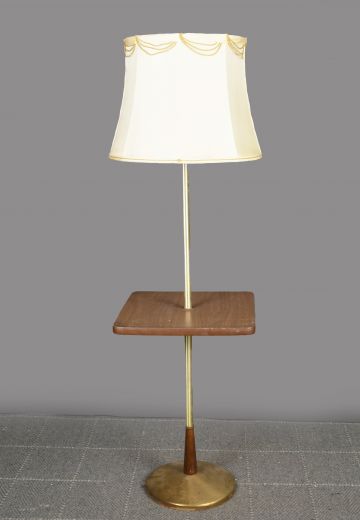 Brass & Wooden Mid Century Table Lamp w/Square Table