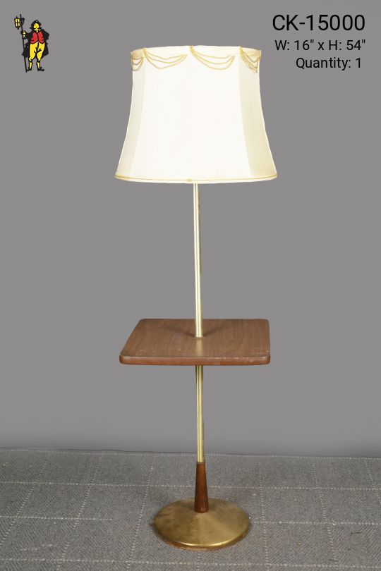 Brass & Wooden Mid Century Table Lamp w/Square Table