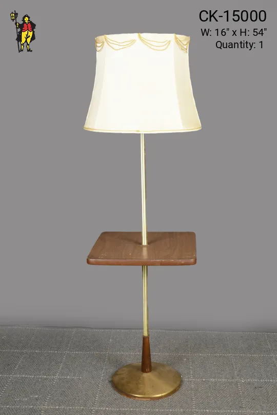 Brass & Wooden Mid Century Table Lamp w/Square Table