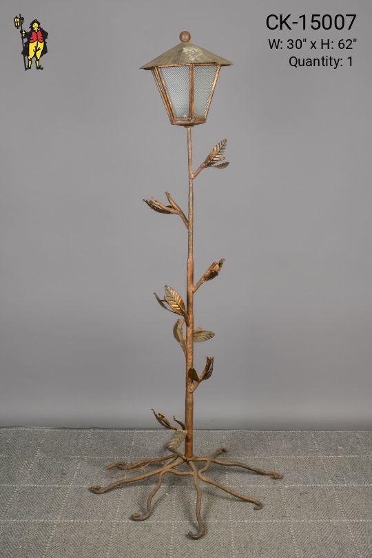 Distressed Bronze Floral Single Lantern Floor Lamp