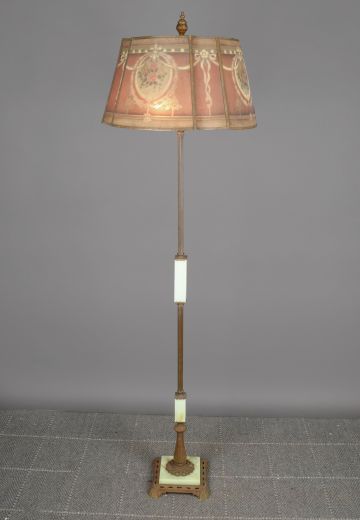 Antique Brass Footed Mica Shaded Floor Lamp