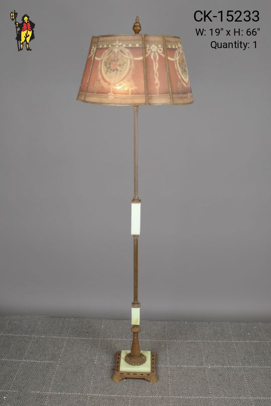 Antique Brass Footed Mica Shaded Floor Lamp