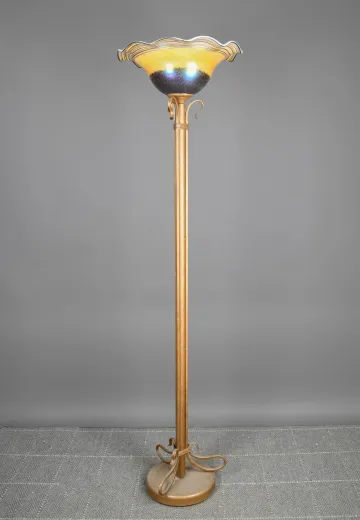 Brass Torchiere w/Multi Color Shade