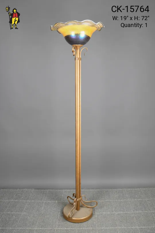 Brass Torchiere w/Multi Color Shade