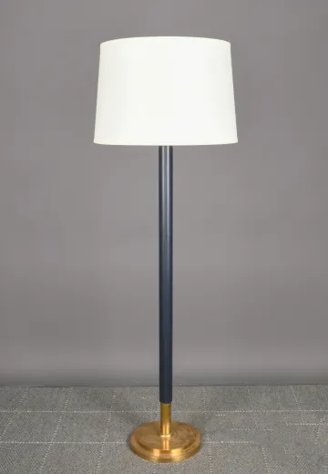 Brass & Blue Leather Floor Lamp