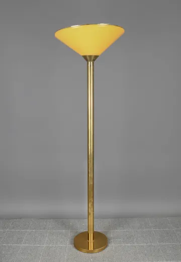 Brass Oversize Torchiere w/Oversize Plastic Amber Shade
