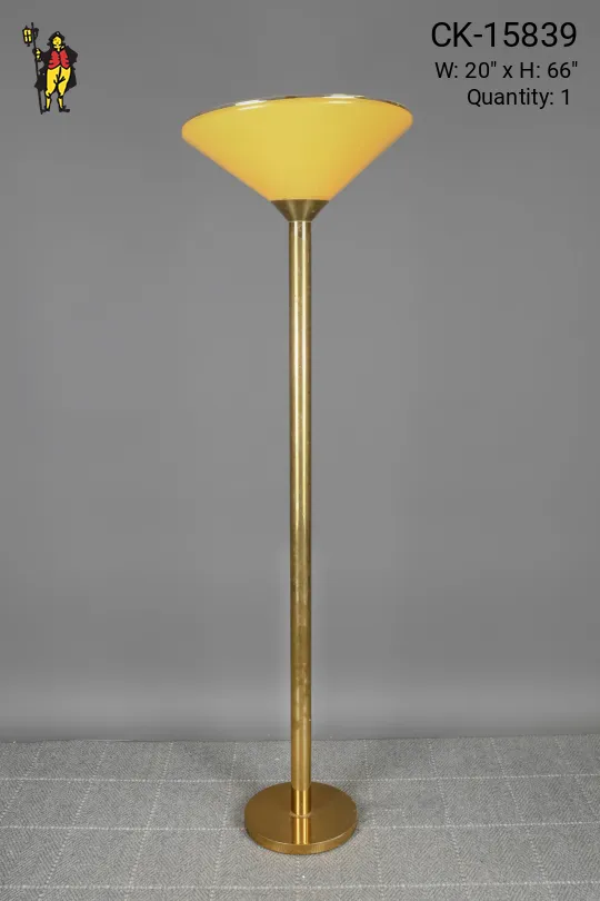 Brass Oversize Torchiere w/Oversize Plastic Amber Shade