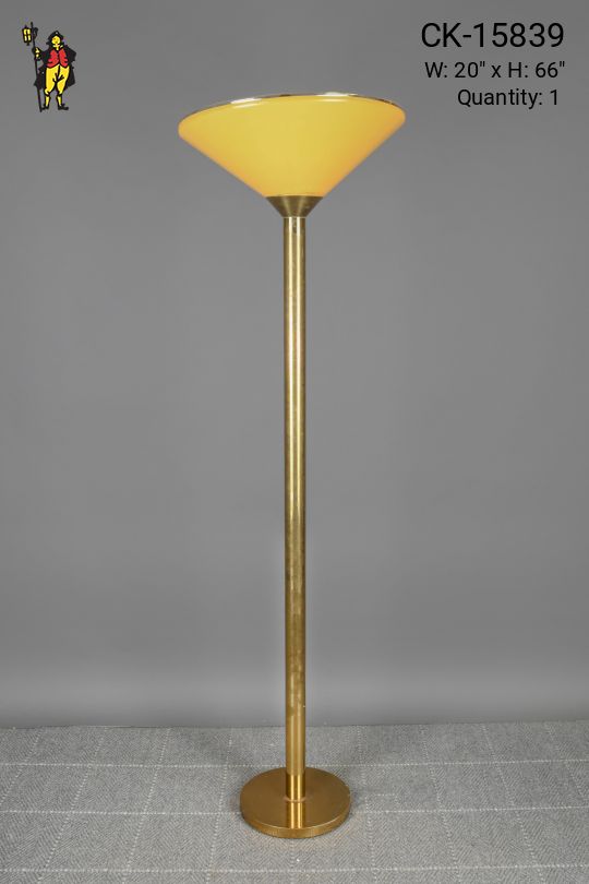 Brass Oversize Torchiere w/Oversize Plastic Amber Shade