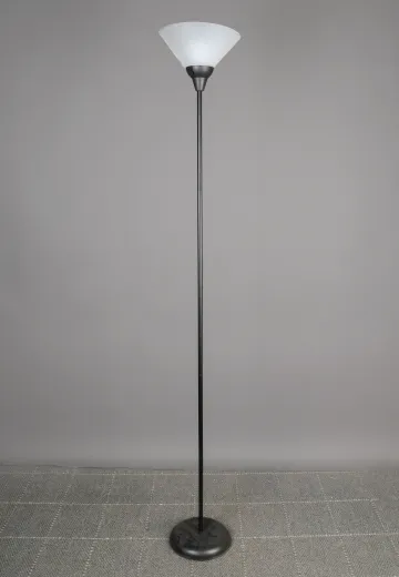Black Modern Torchiere w/Plastic Frosted Shade