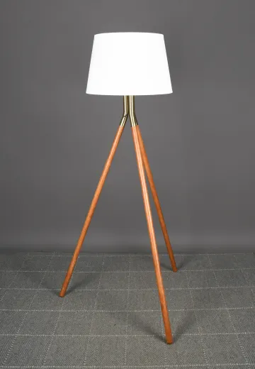 Wood & Brass Modern Tripod Floor Lamp