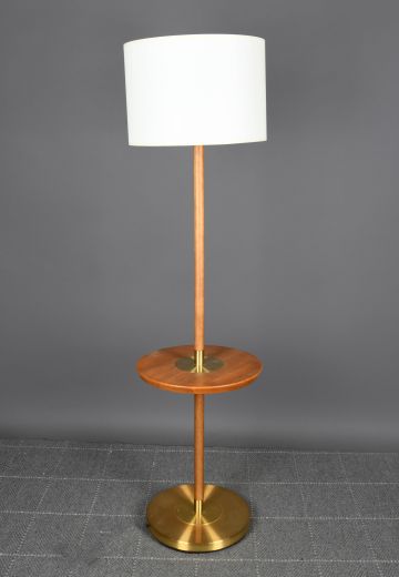 Wooden & Brass Floor Lamp w/Built In Table