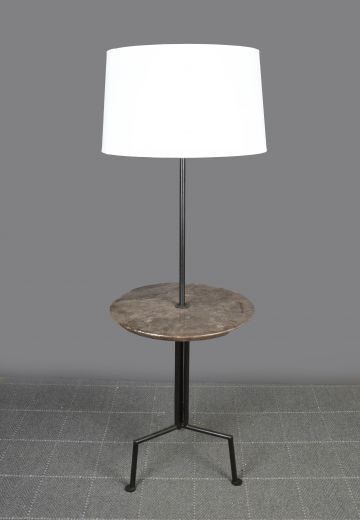 Iron Three Footed Floor Lamp w/Built In Marble Table