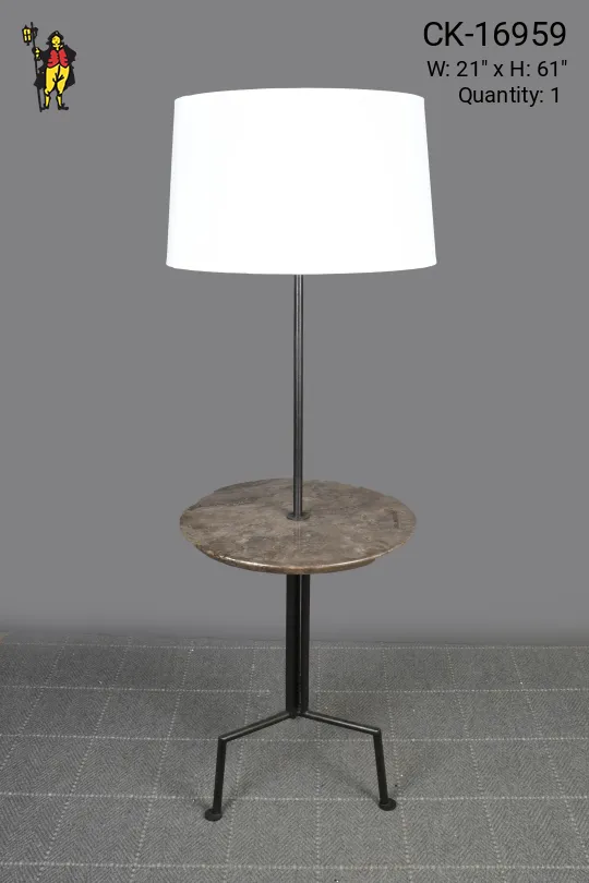 Iron Three Footed Floor Lamp w/Built In Marble Table