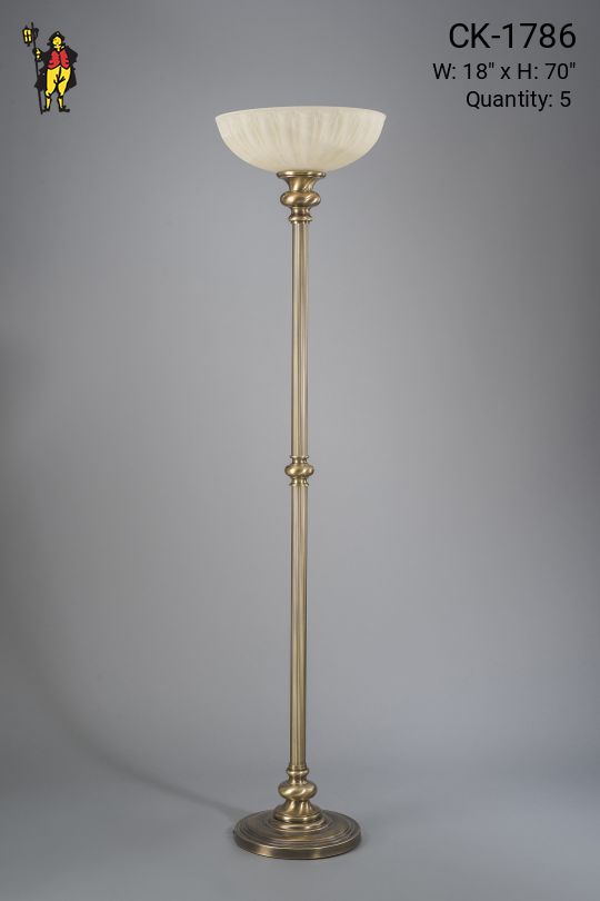 Glass Shaded Brass Torchiere