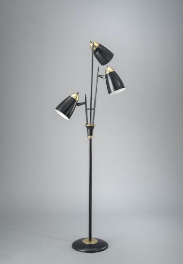 Three Light Black Floor Lamp w/Bullet Reflectors