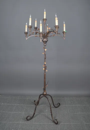 Bronze Ten Light Candelabra w/Metal Leaf Details