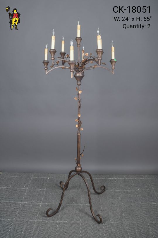 Bronze Ten Light Candelabra w/Metal Leaf Details