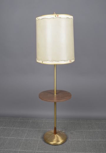 Brass Pole Floor Lamp w/Wooden Round Table