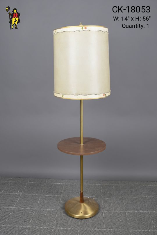 Brass Pole Floor Lamp w/Wooden Round Table