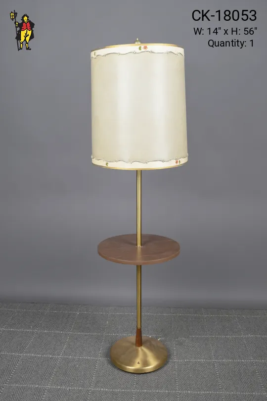 Brass Pole Floor Lamp w/Wooden Round Table