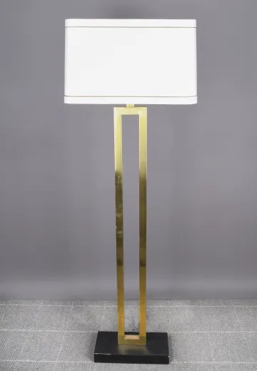 Polished Brass & Black Rectangular Floor Lamp