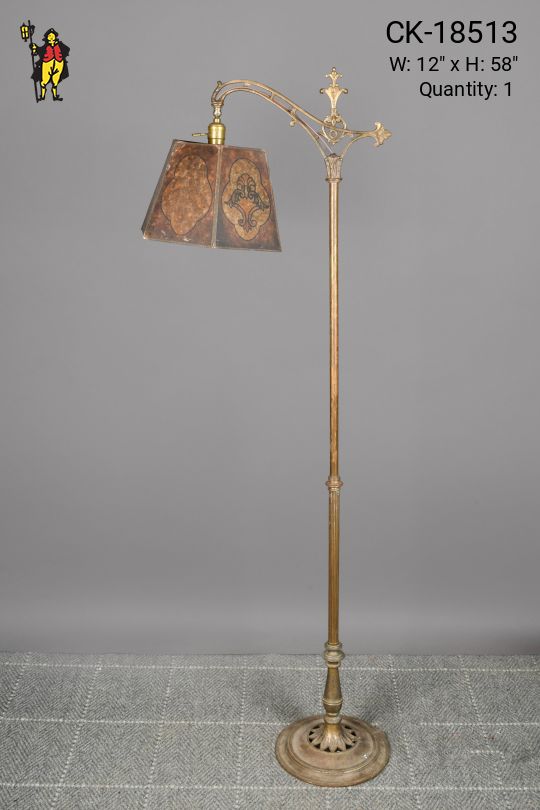 Antique Brass Bridge Floor Lamp w/Mica Shade