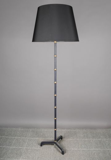 Navy Blue Leather Wrapped Footed Floor Lamp