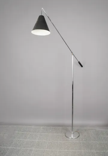 Nickel Oversize Reading Floor Lamp w/Black Metal Shade
