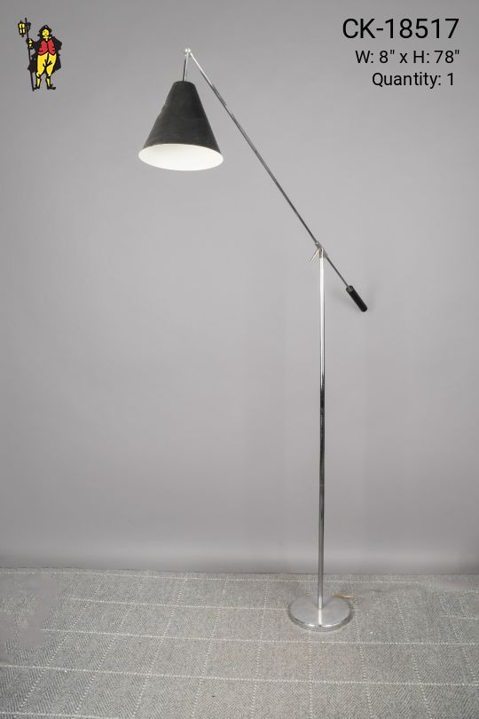 Nickel Oversize Reading Floor Lamp w/Black Metal Shade