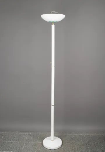 White Torchiere w/Cage Shade & Brass Accents