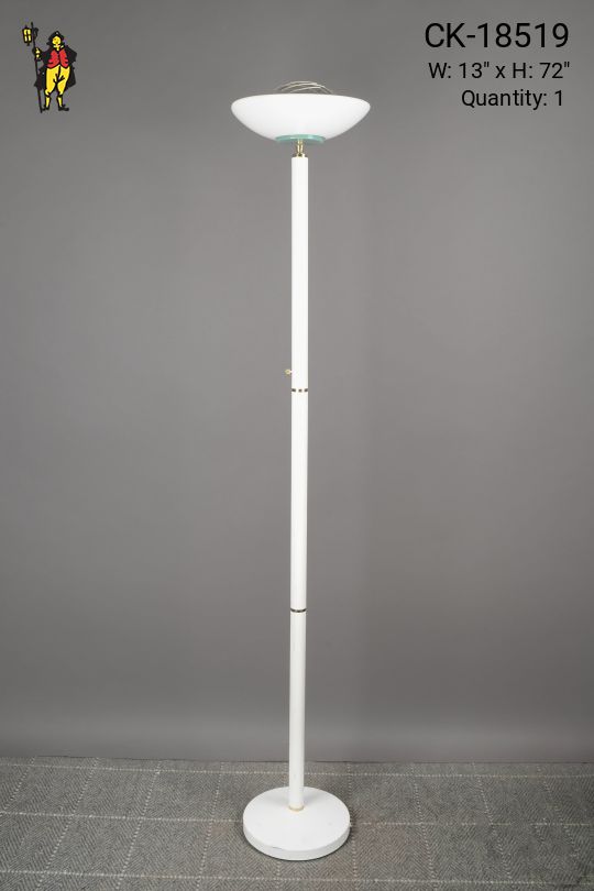 White Torchiere w/Cage Shade & Brass Accents