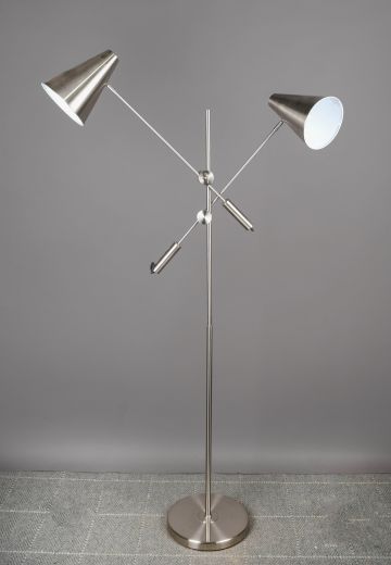 Nickel Two Light Directional Adjustable Floor Lamp