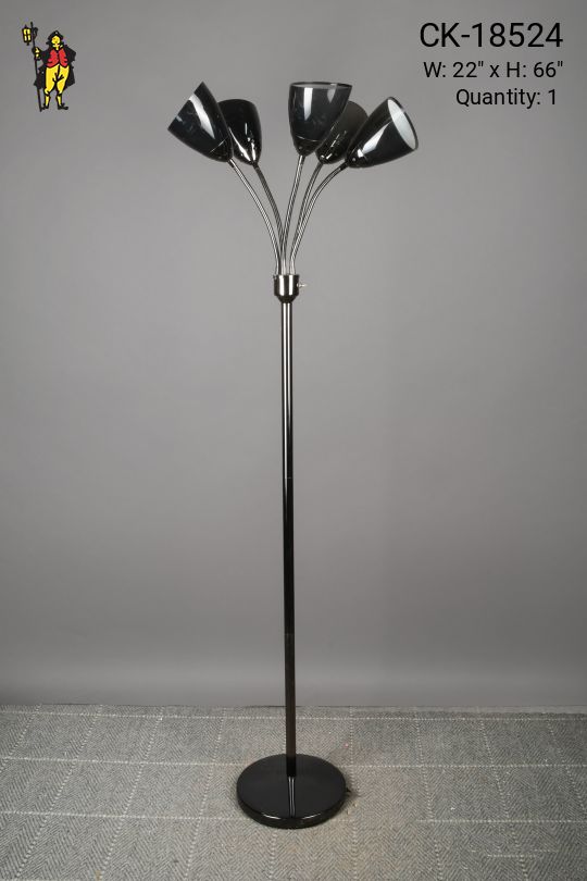 Nickel Five Light Gooseneck Floor Lamp w/Translucent Reflectors