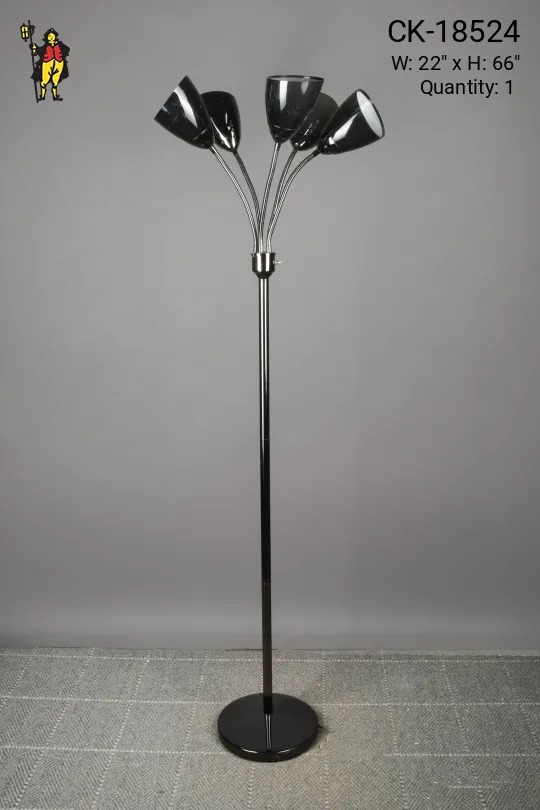 Nickel Five Light Gooseneck Floor Lamp w/Translucent Reflectors