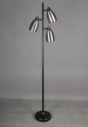 Nickel & Black Three Light Floor Lamp