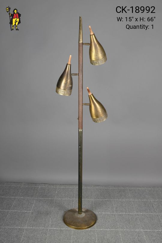 Wood & Brass Three Light Distressed Directional Floor Lamp