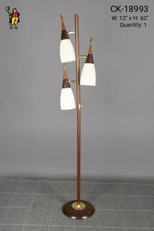 Wood Three Light Directional Mid Century Floor Lamp w/Brown & Brass Base