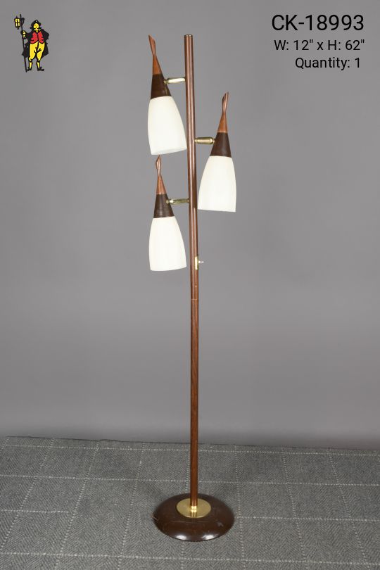 Wood Three Light Directional Mid Century Floor Lamp w/Brown & Brass Base