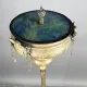 Antique Brass Floor Lamp w/Blue Slag Glass Flat Shade Top #0
