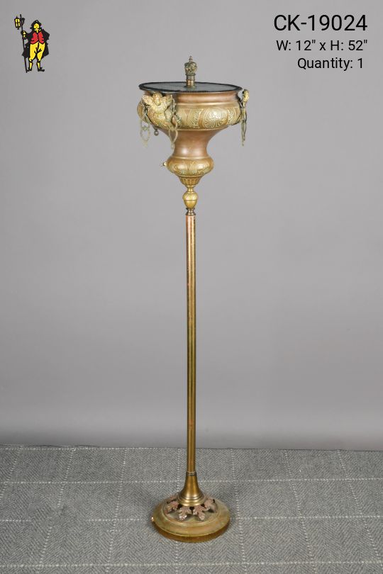 Antique Brass Floor Lamp w/Blue Slag Glass Flat Shade Top