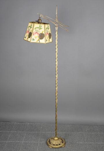 Floral Shaded Brass Swirl Bridge Floor Lamp