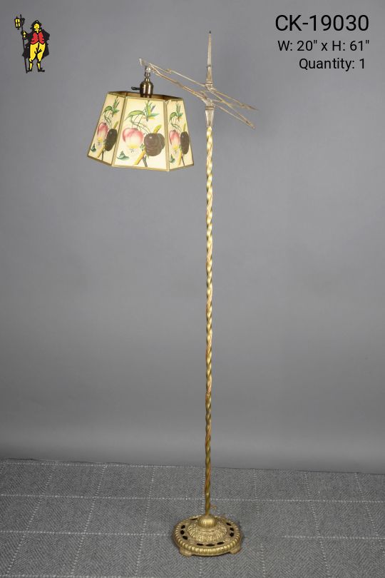 Floral Shaded Brass Swirl Bridge Floor Lamp