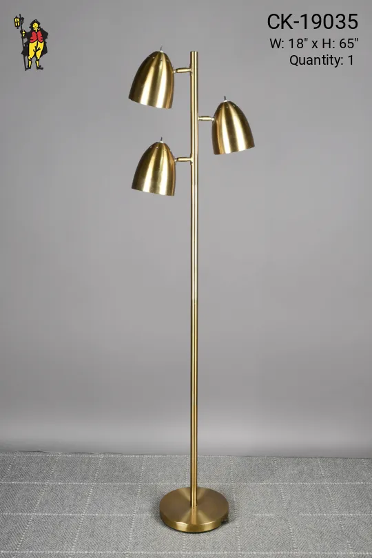 Brass Three Light Directional Floor Lamp